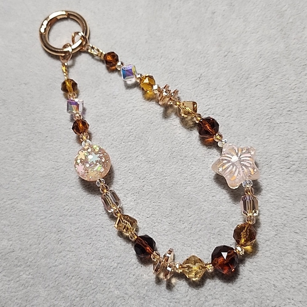 Elegant Brown Crystal Beaded Phone Bracelet/ Bag Charm/ Keychain